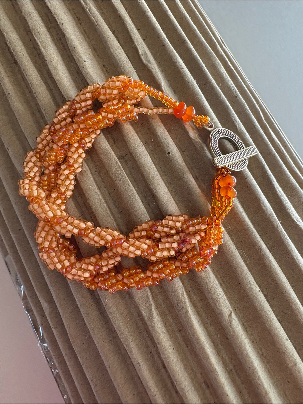 Handcrafted Multi-Color of Oranges Seed Beads Beaded Rope Women's Bracelet